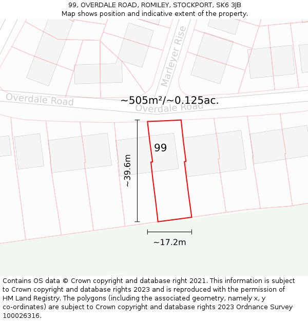 99, OVERDALE ROAD, ROMILEY, STOCKPORT, SK6 3JB: Plot and title map