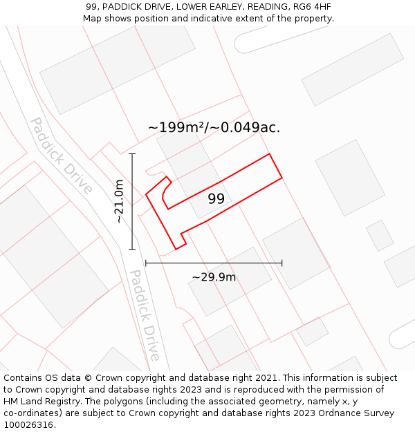 99, PADDICK DRIVE, LOWER EARLEY, READING, RG6 4HF: Plot and title map