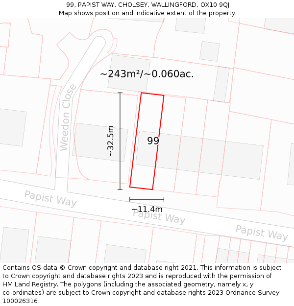 99, PAPIST WAY, CHOLSEY, WALLINGFORD, OX10 9QJ: Plot and title map