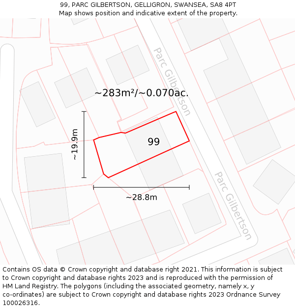 99, PARC GILBERTSON, GELLIGRON, SWANSEA, SA8 4PT: Plot and title map