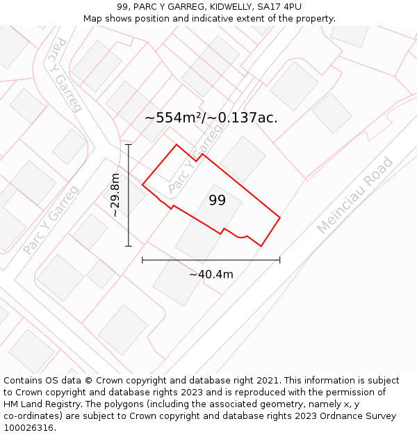 99, PARC Y GARREG, KIDWELLY, SA17 4PU: Plot and title map