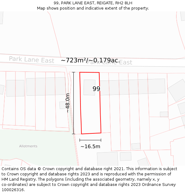 99, PARK LANE EAST, REIGATE, RH2 8LH: Plot and title map