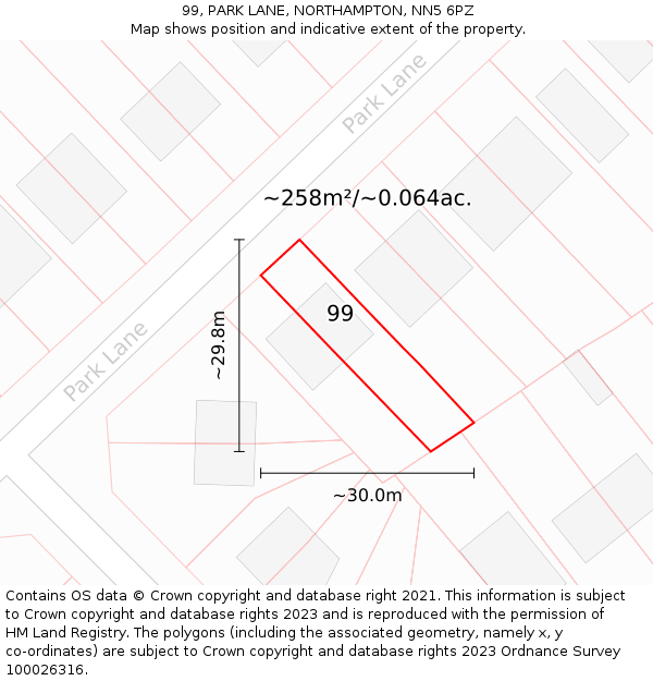 99, PARK LANE, NORTHAMPTON, NN5 6PZ: Plot and title map