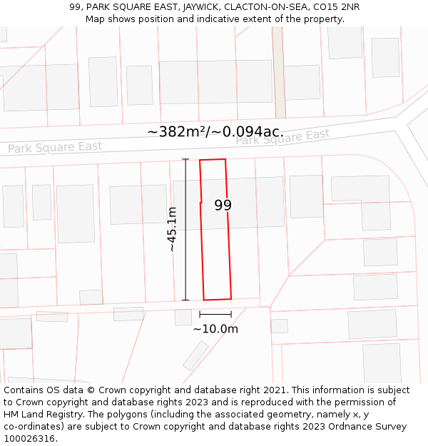 99, PARK SQUARE EAST, JAYWICK, CLACTON-ON-SEA, CO15 2NR: Plot and title map