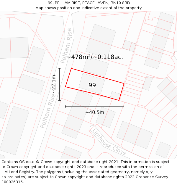 99, PELHAM RISE, PEACEHAVEN, BN10 8BD: Plot and title map