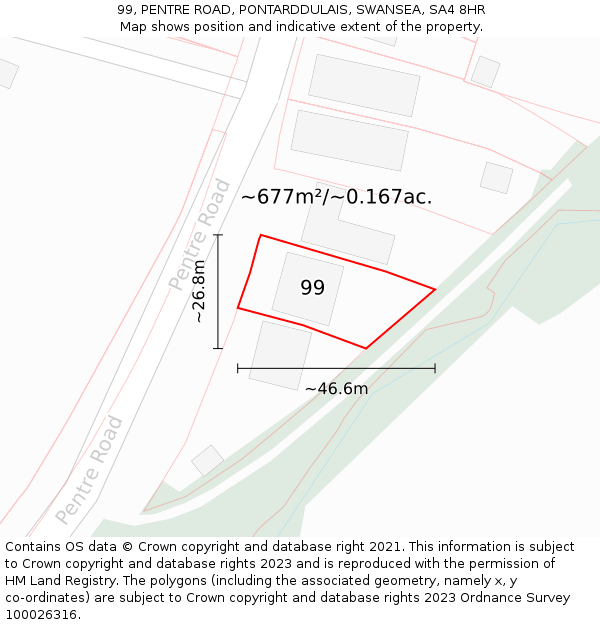 99, PENTRE ROAD, PONTARDDULAIS, SWANSEA, SA4 8HR: Plot and title map