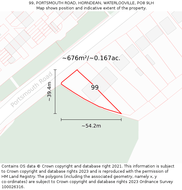 99, PORTSMOUTH ROAD, HORNDEAN, WATERLOOVILLE, PO8 9LH: Plot and title map