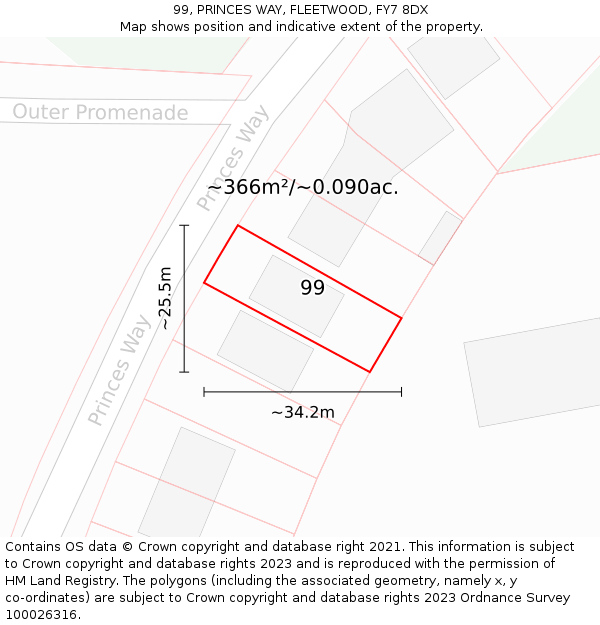 99, PRINCES WAY, FLEETWOOD, FY7 8DX: Plot and title map