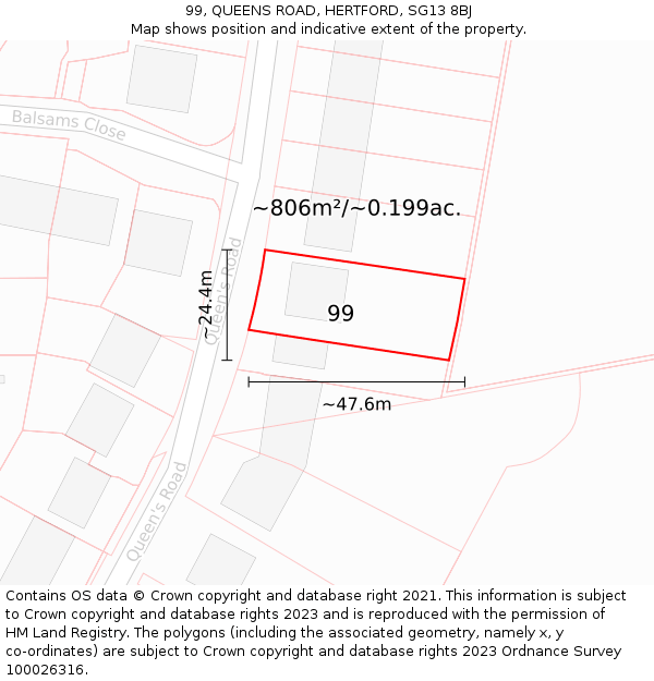 99, QUEENS ROAD, HERTFORD, SG13 8BJ: Plot and title map