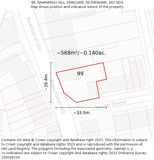 99, RAWMARSH HILL, PARKGATE, ROTHERHAM, S62 6DQ: Plot and title map