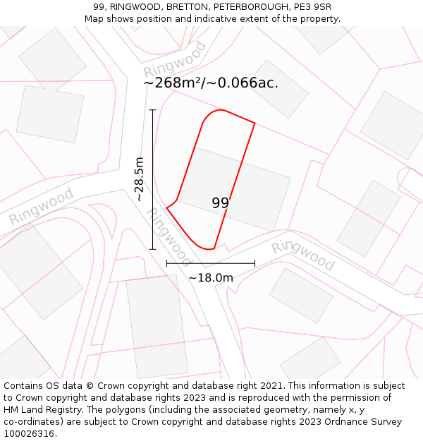 99, RINGWOOD, BRETTON, PETERBOROUGH, PE3 9SR: Plot and title map