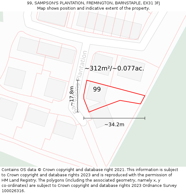 99, SAMPSON'S PLANTATION, FREMINGTON, BARNSTAPLE, EX31 3FJ: Plot and title map