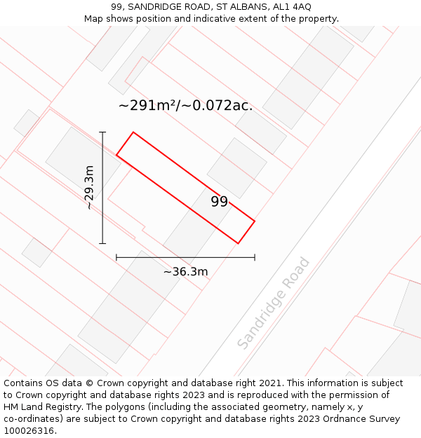 99, SANDRIDGE ROAD, ST ALBANS, AL1 4AQ: Plot and title map
