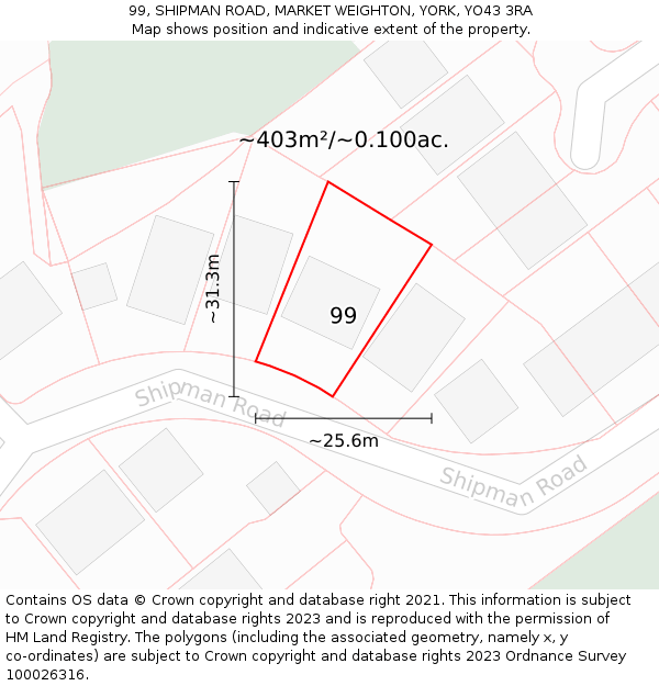 99, SHIPMAN ROAD, MARKET WEIGHTON, YORK, YO43 3RA: Plot and title map