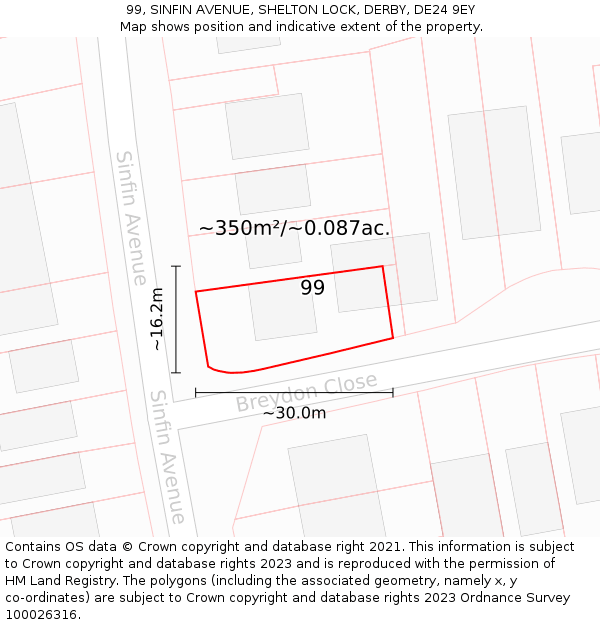 99, SINFIN AVENUE, SHELTON LOCK, DERBY, DE24 9EY: Plot and title map