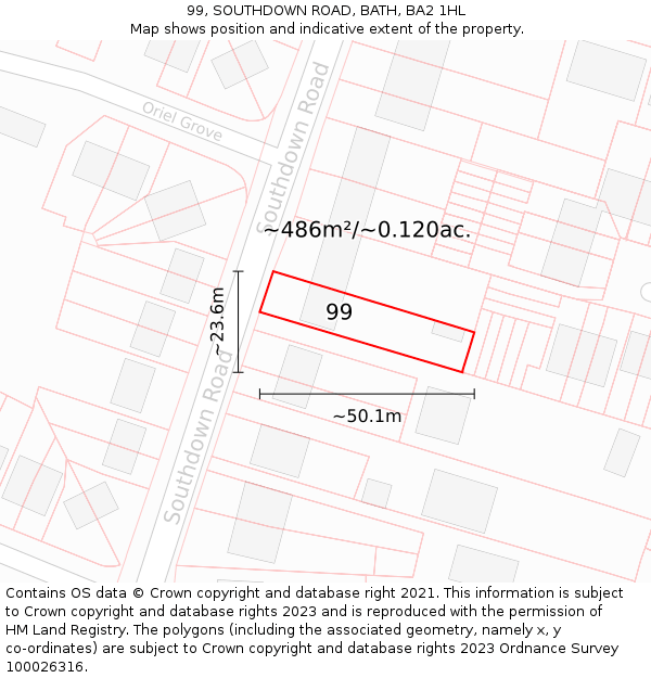 99, SOUTHDOWN ROAD, BATH, BA2 1HL: Plot and title map