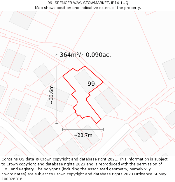 99, SPENCER WAY, STOWMARKET, IP14 1UQ: Plot and title map