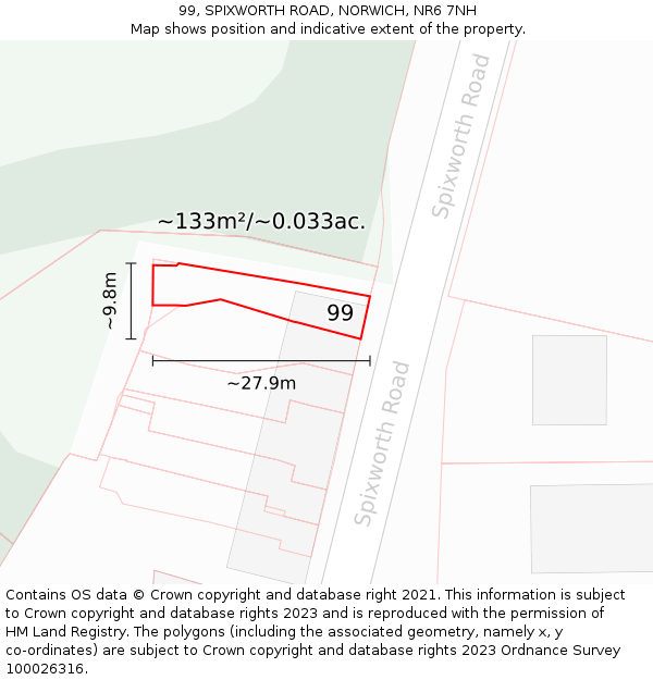 99, SPIXWORTH ROAD, NORWICH, NR6 7NH: Plot and title map