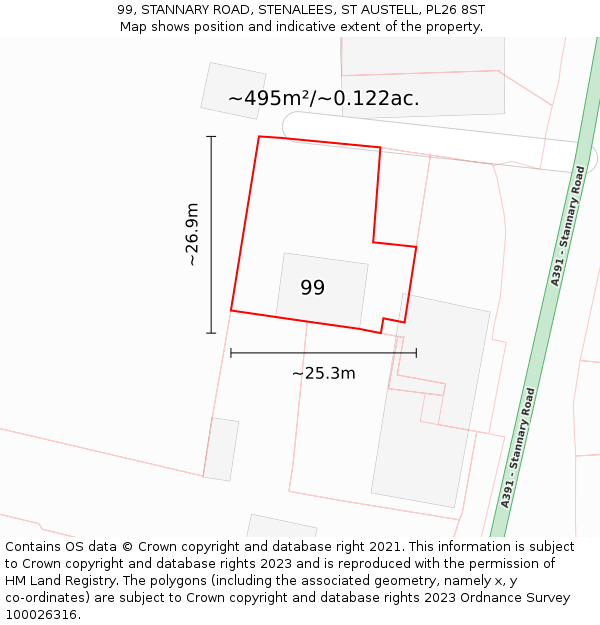 99, STANNARY ROAD, STENALEES, ST AUSTELL, PL26 8ST: Plot and title map