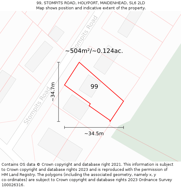 99, STOMPITS ROAD, HOLYPORT, MAIDENHEAD, SL6 2LD: Plot and title map