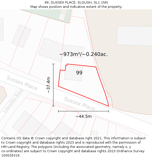 99, SUSSEX PLACE, SLOUGH, SL1 1NN: Plot and title map