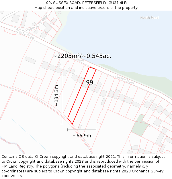 99, SUSSEX ROAD, PETERSFIELD, GU31 4LB: Plot and title map