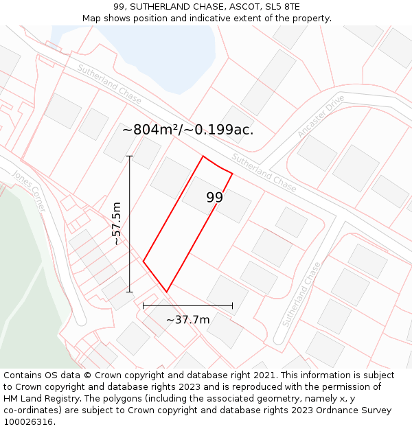 99, SUTHERLAND CHASE, ASCOT, SL5 8TE: Plot and title map