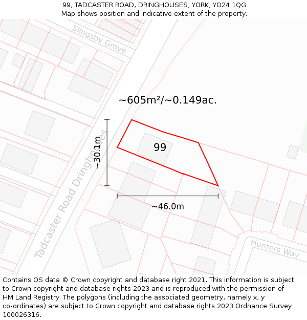 99, TADCASTER ROAD, DRINGHOUSES, YORK, YO24 1QG: Plot and title map