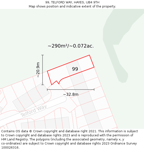 99, TELFORD WAY, HAYES, UB4 9TH: Plot and title map