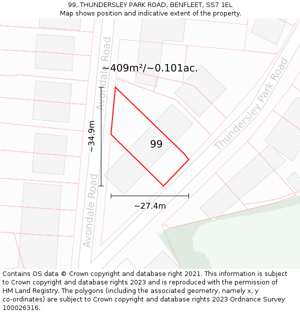 99, THUNDERSLEY PARK ROAD, BENFLEET, SS7 1EL: Plot and title map