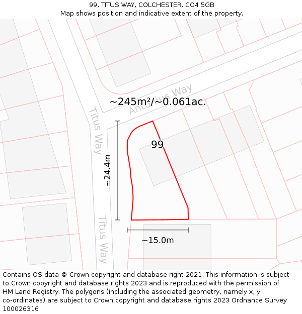 99, TITUS WAY, COLCHESTER, CO4 5GB: Plot and title map