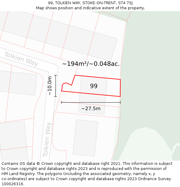 99, TOLKIEN WAY, STOKE-ON-TRENT, ST4 7SJ: Plot and title map