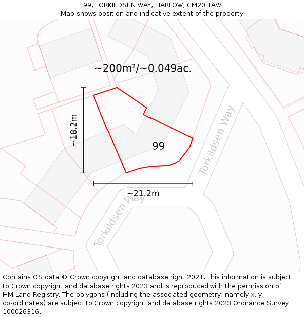 99, TORKILDSEN WAY, HARLOW, CM20 1AW: Plot and title map