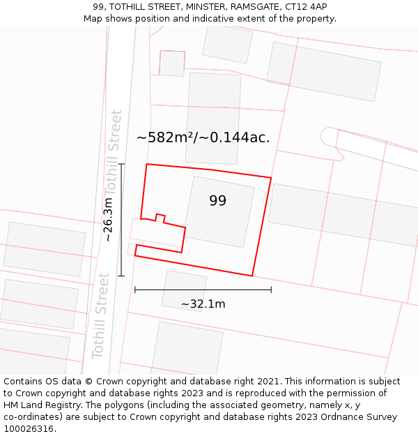 99, TOTHILL STREET, MINSTER, RAMSGATE, CT12 4AP: Plot and title map