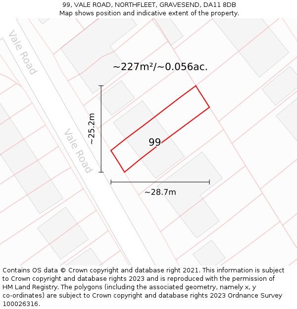 99, VALE ROAD, NORTHFLEET, GRAVESEND, DA11 8DB: Plot and title map