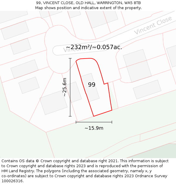 99, VINCENT CLOSE, OLD HALL, WARRINGTON, WA5 8TB: Plot and title map