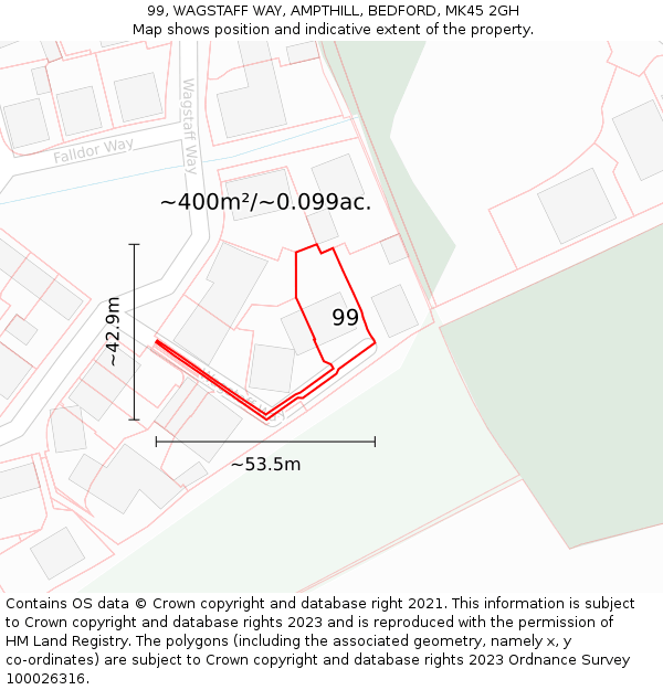 99, WAGSTAFF WAY, AMPTHILL, BEDFORD, MK45 2GH: Plot and title map