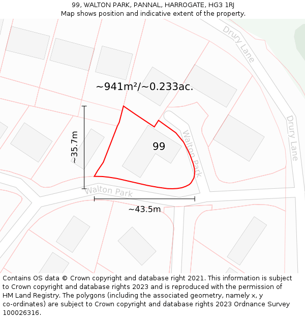 99, WALTON PARK, PANNAL, HARROGATE, HG3 1RJ: Plot and title map