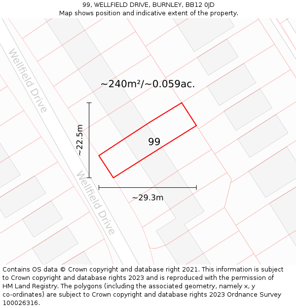 99, WELLFIELD DRIVE, BURNLEY, BB12 0JD: Plot and title map