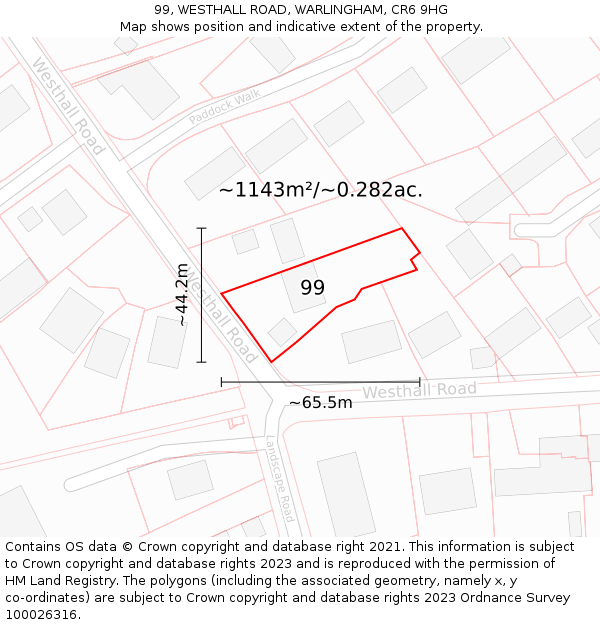 99, WESTHALL ROAD, WARLINGHAM, CR6 9HG: Plot and title map