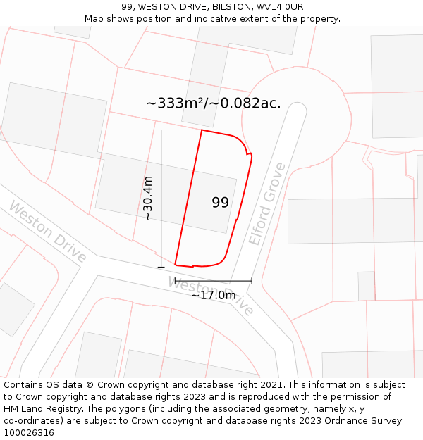 99, WESTON DRIVE, BILSTON, WV14 0UR: Plot and title map