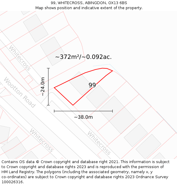 99, WHITECROSS, ABINGDON, OX13 6BS: Plot and title map