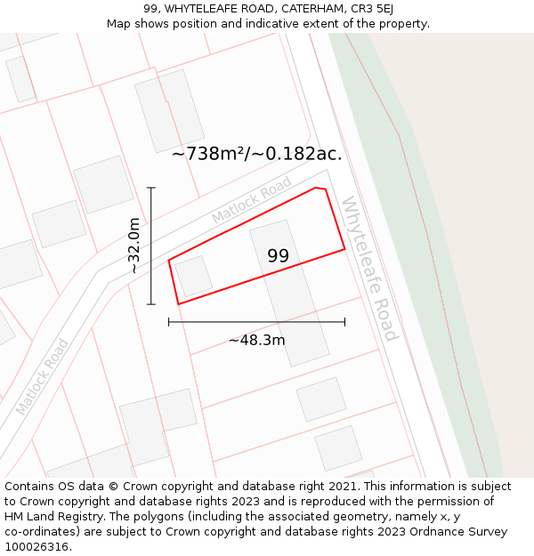 99, WHYTELEAFE ROAD, CATERHAM, CR3 5EJ: Plot and title map