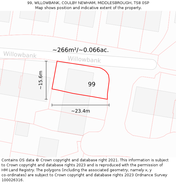 99, WILLOWBANK, COULBY NEWHAM, MIDDLESBROUGH, TS8 0SP: Plot and title map