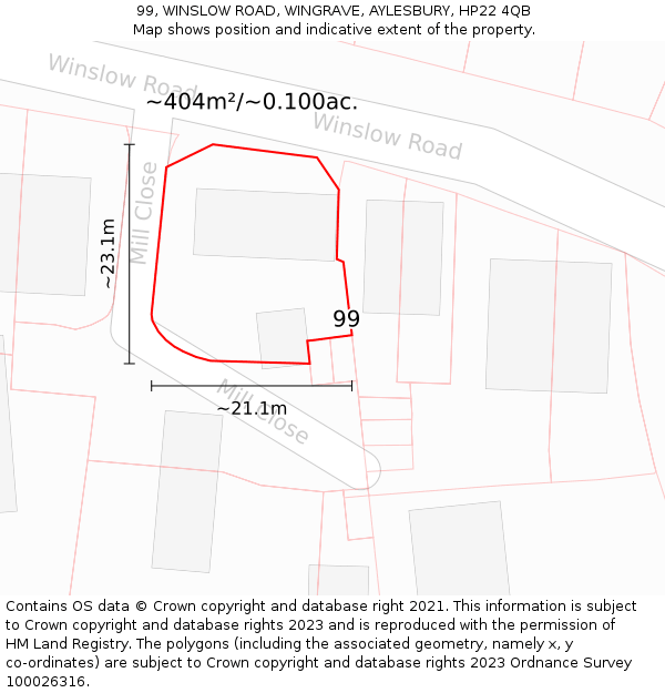 99, WINSLOW ROAD, WINGRAVE, AYLESBURY, HP22 4QB: Plot and title map