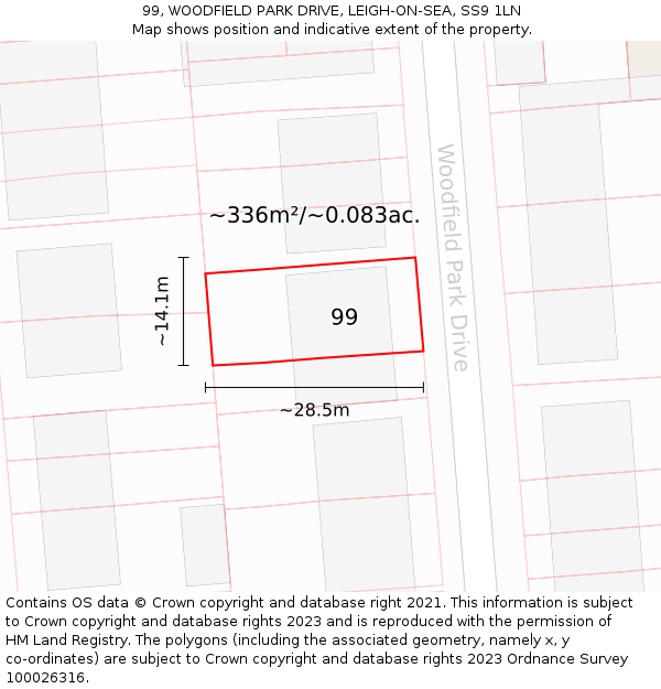 99, WOODFIELD PARK DRIVE, LEIGH-ON-SEA, SS9 1LN: Plot and title map