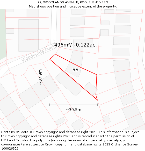 99, WOODLANDS AVENUE, POOLE, BH15 4EG: Plot and title map