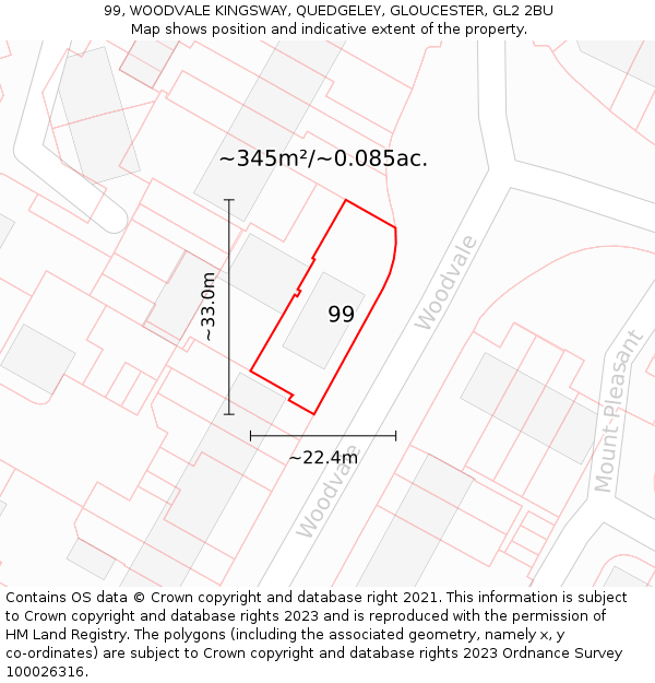 99, WOODVALE KINGSWAY, QUEDGELEY, GLOUCESTER, GL2 2BU: Plot and title map