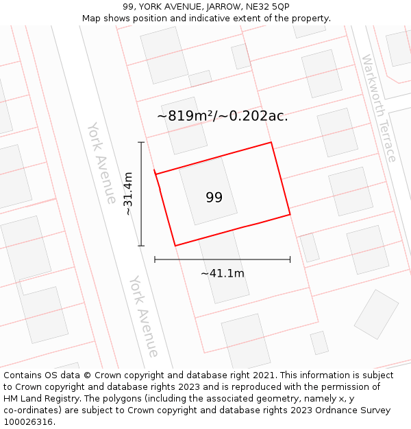 99, YORK AVENUE, JARROW, NE32 5QP: Plot and title map