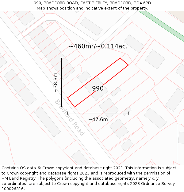990, BRADFORD ROAD, EAST BIERLEY, BRADFORD, BD4 6PB: Plot and title map